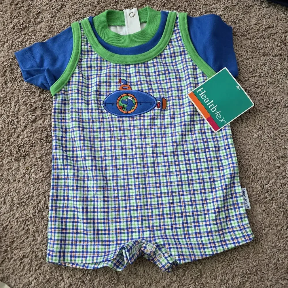 Lot Of 3 Vtg NOS Health Tex Baby Boy Bodysuits Rompers Size 6-9M 70s 90s Summer